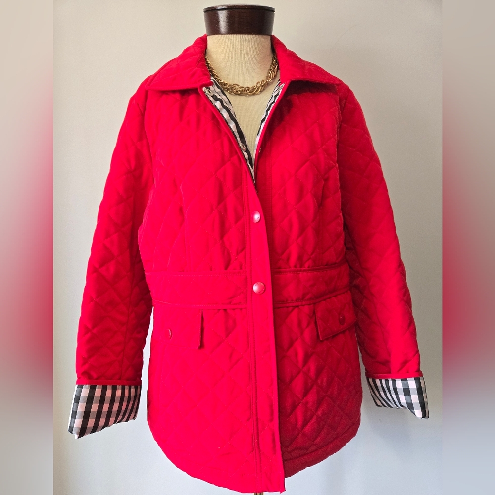 ESPRIT Red Quilted Snap Up Barn Coat. Size Large
